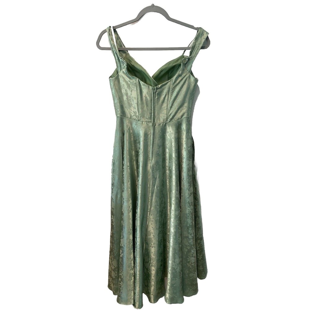 B Darlin Green Sweetheart Neck Jacquard Floral Gown Midi Dress Sz 3/4 Fairy Core - Picture 7 of 10